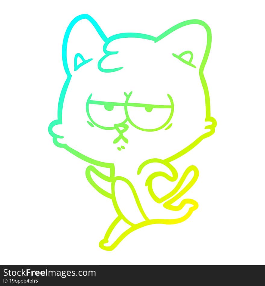 cold gradient line drawing bored cartoon cat