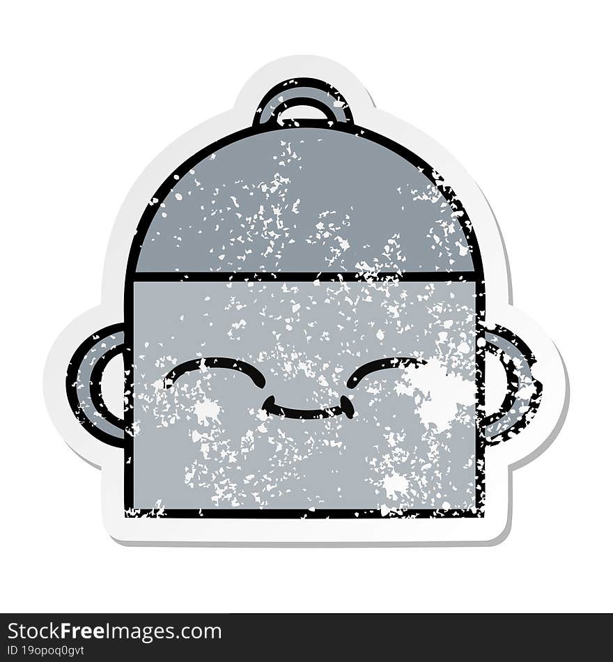 distressed sticker of a cute cartoon cooking pot