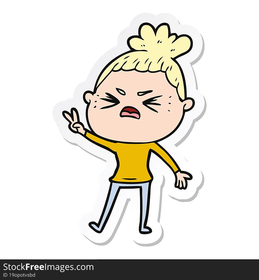 sticker of a cartoon angry woman