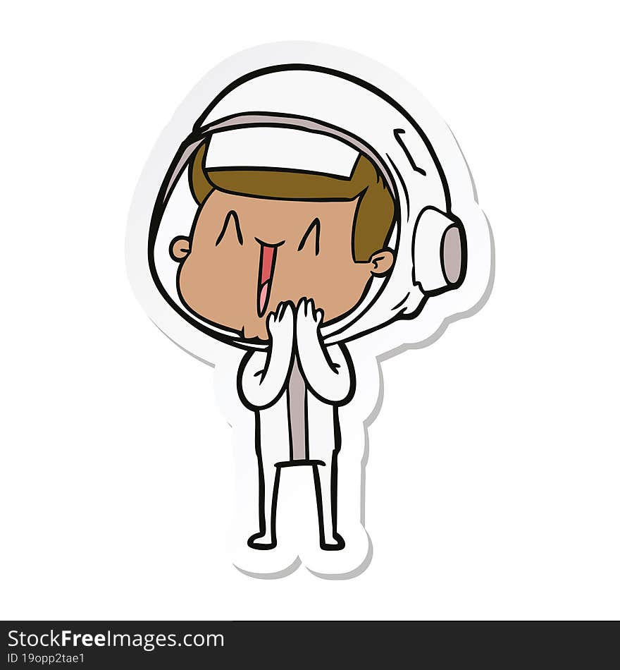 sticker of a happy cartoon astronaut