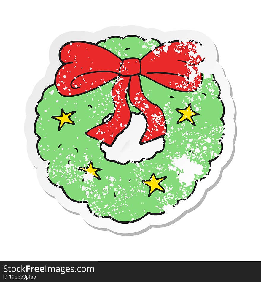 retro distressed sticker of a cartoon christmas wreath