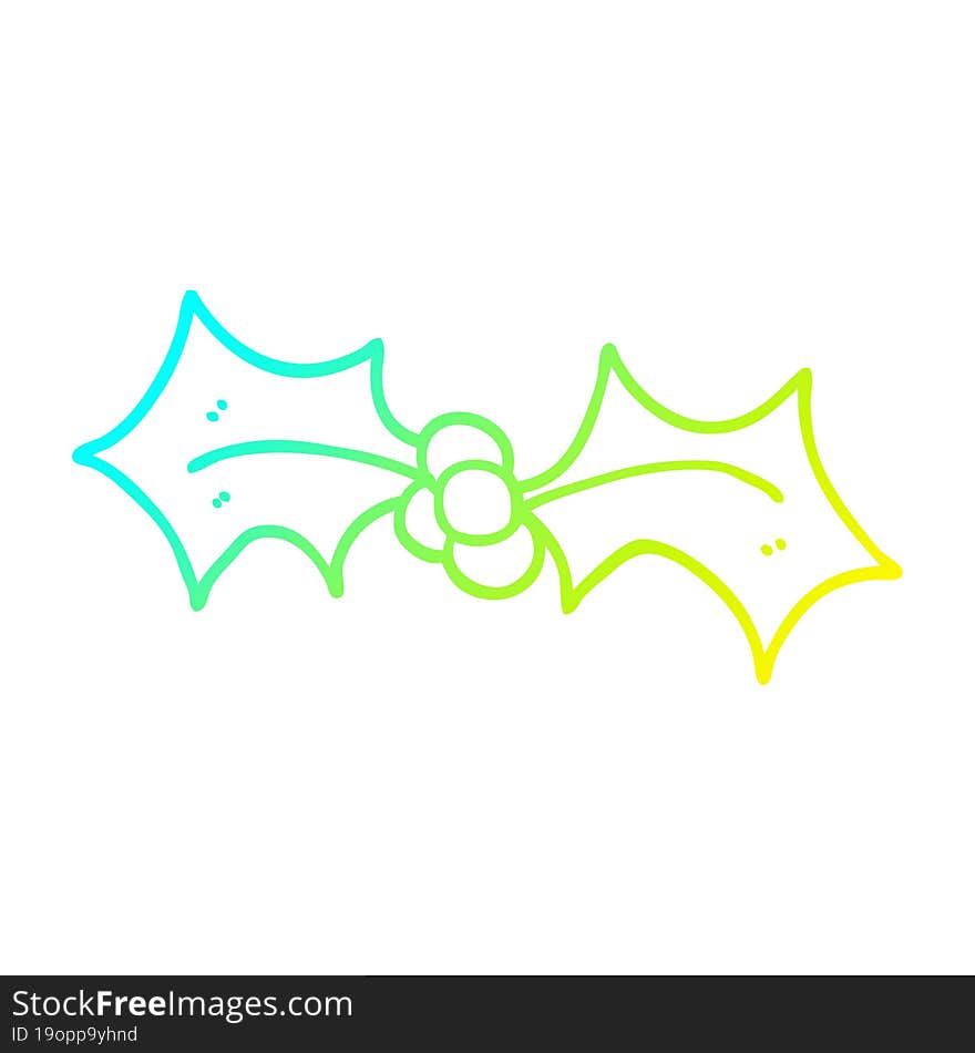 Cold Gradient Line Drawing Cartoon Christmas Holly