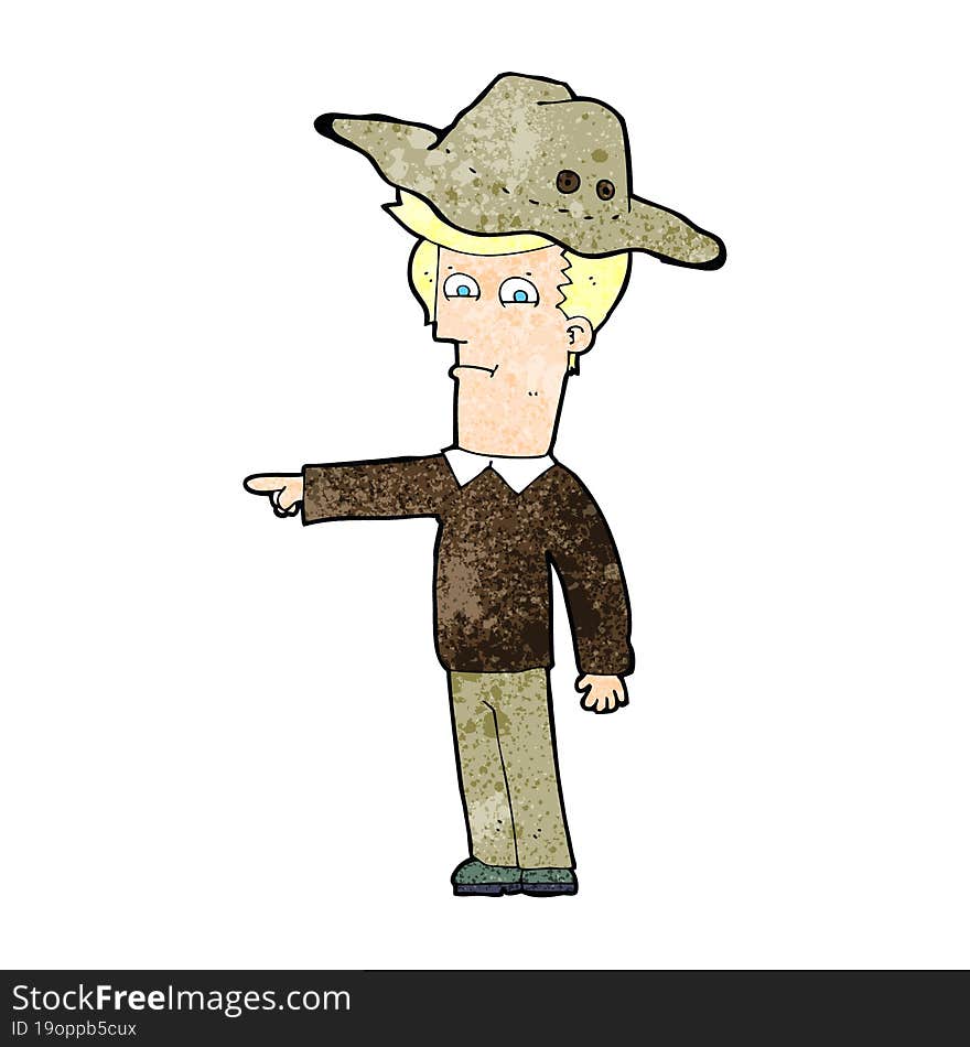 cartoon pointing man wearing hat