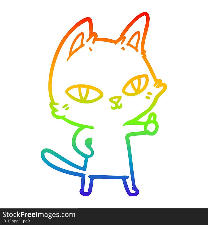 rainbow gradient line drawing of a cartoon cat staring