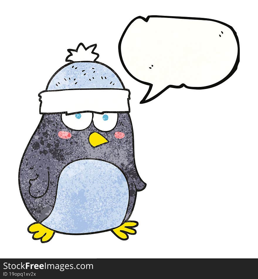 speech bubble textured cartoon penguin