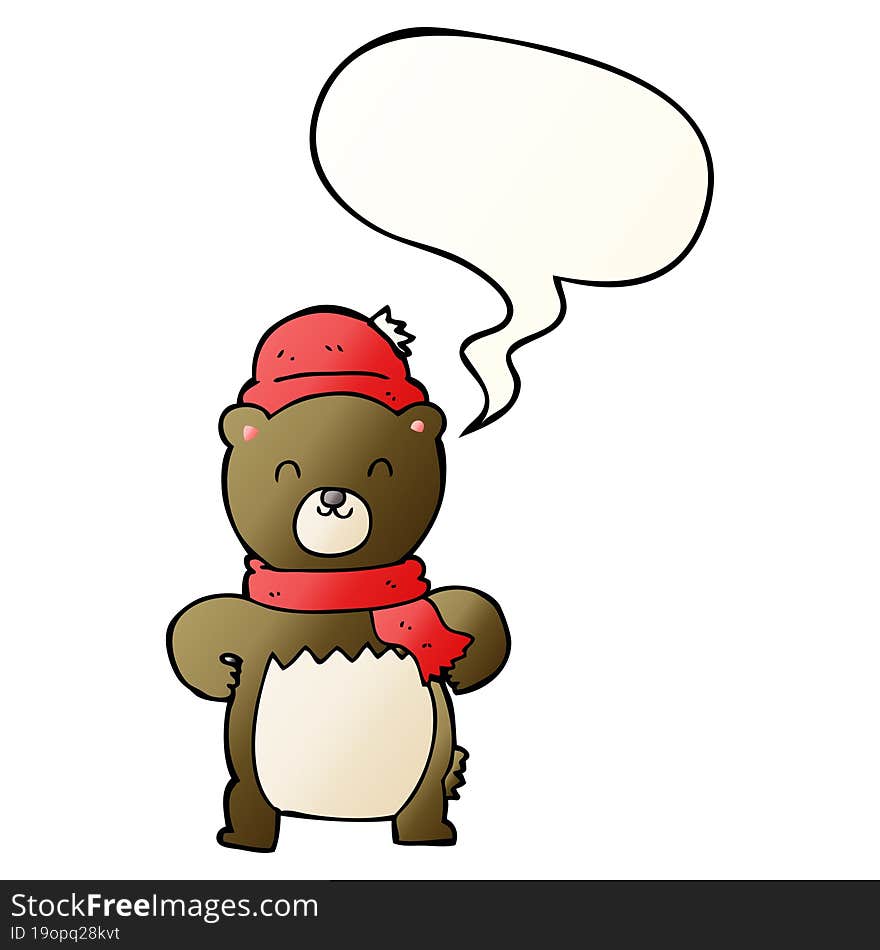 Cute Cartoon Bear And Speech Bubble In Smooth Gradient Style