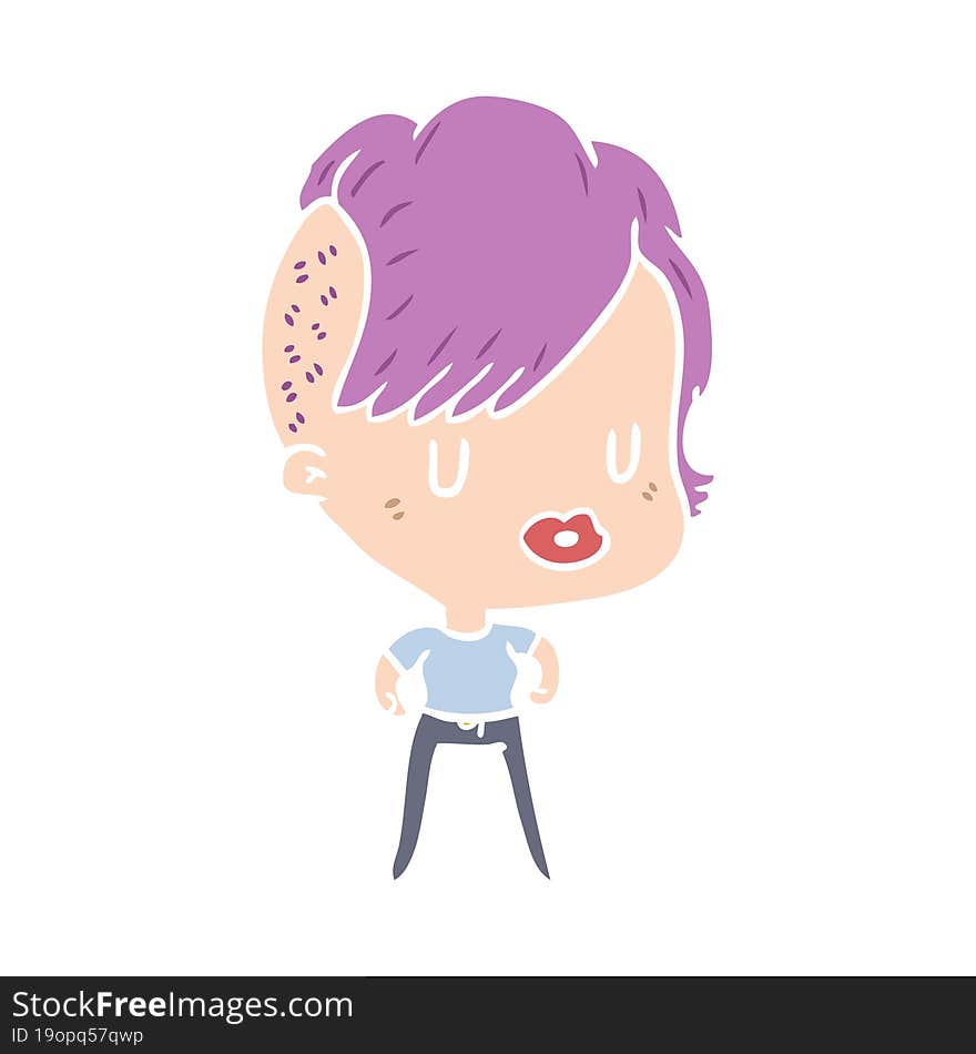 flat color style cartoon girl with punk hipster haircut