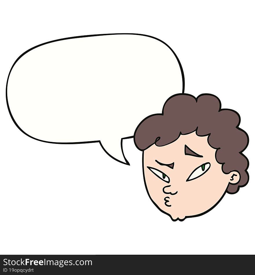 cartoon suspicious man and speech bubble