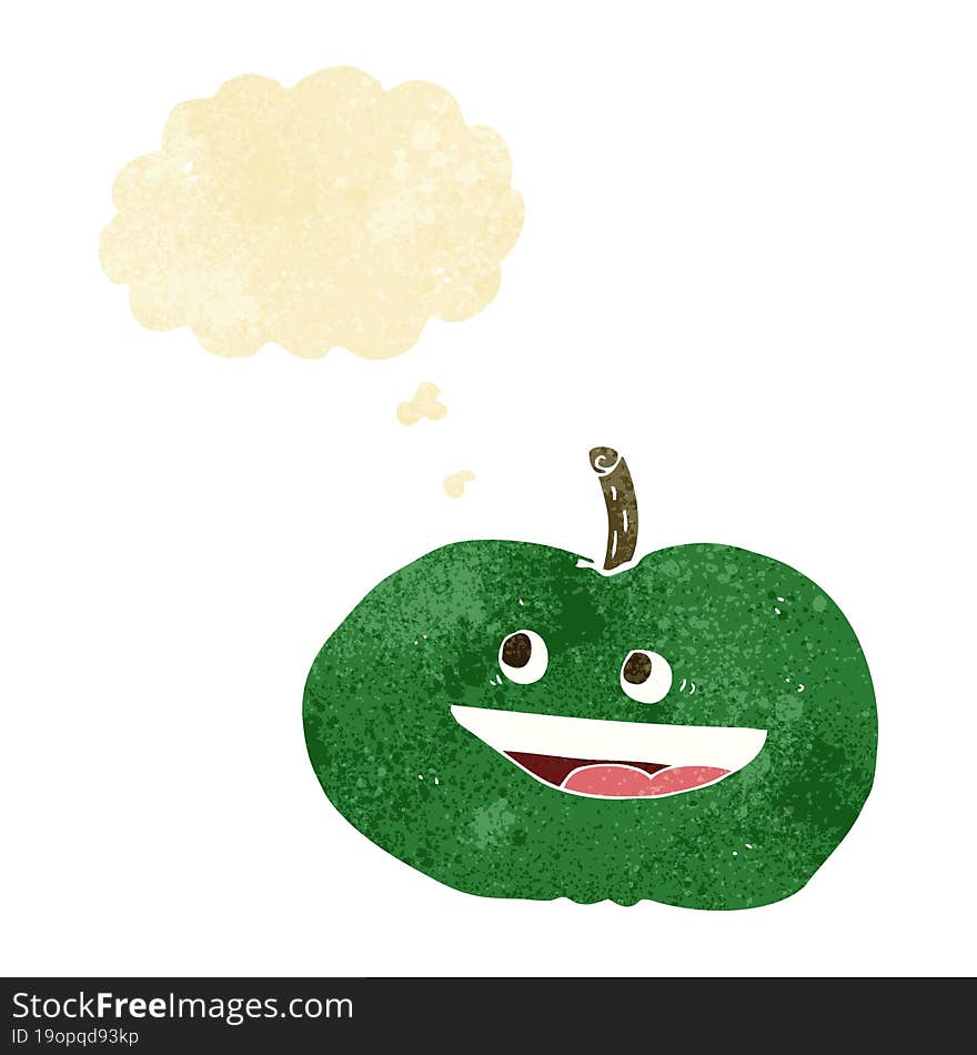 cartoon happy apple with thought bubble