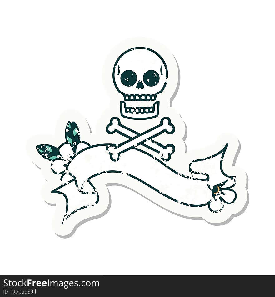 grunge sticker with banner of cross bones