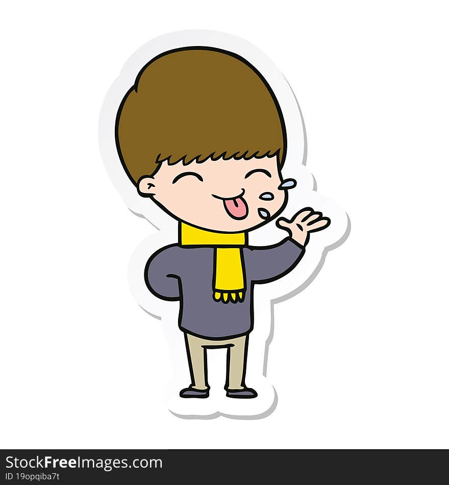 sticker of a cartoon boy sticking out tongue