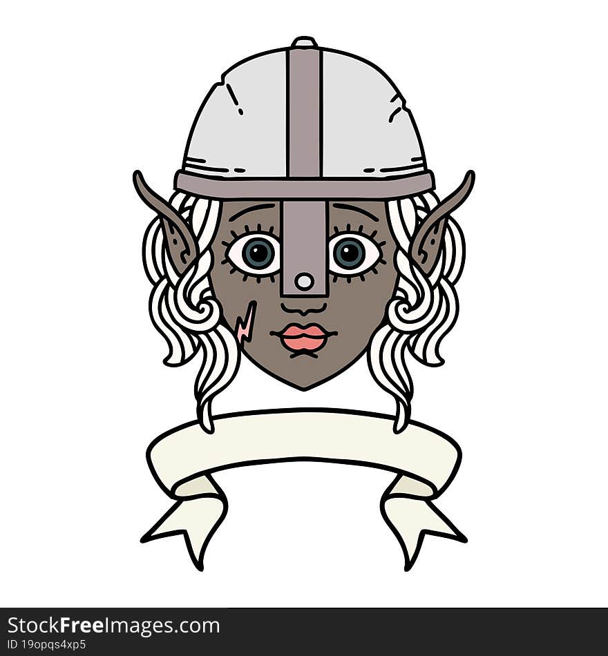 elf fighter character face with banner illustration