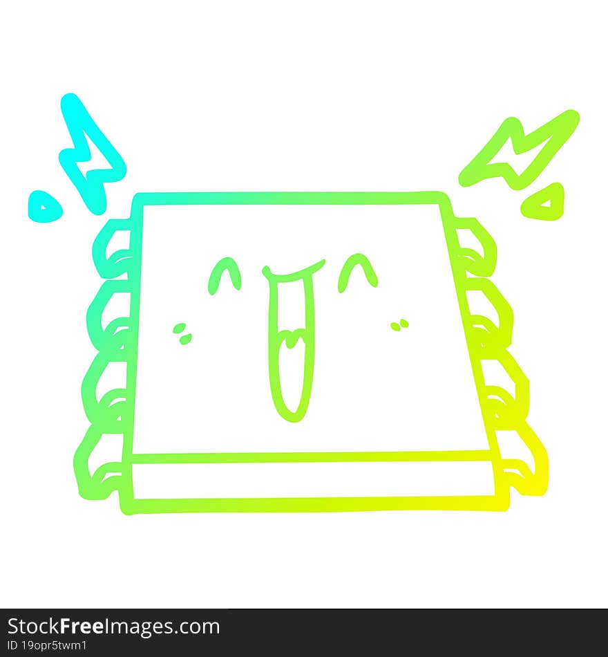 cold gradient line drawing happy computer chip cartoon