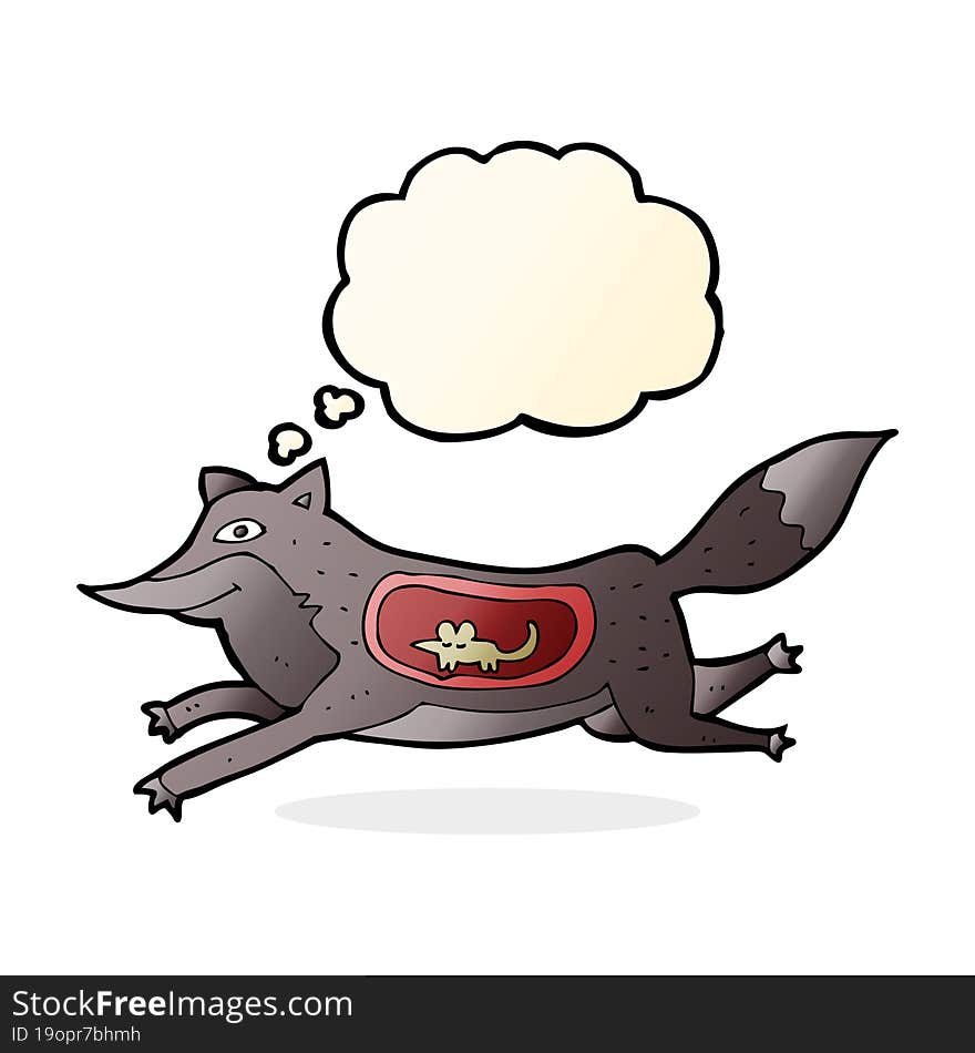 Cartoon Wolf With Mouse In Belly With Thought Bubble