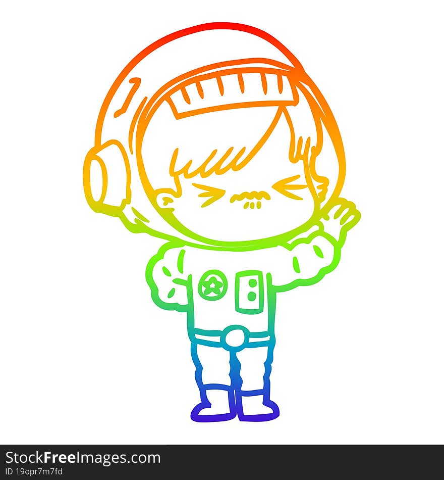 rainbow gradient line drawing cartoon astronaut woman