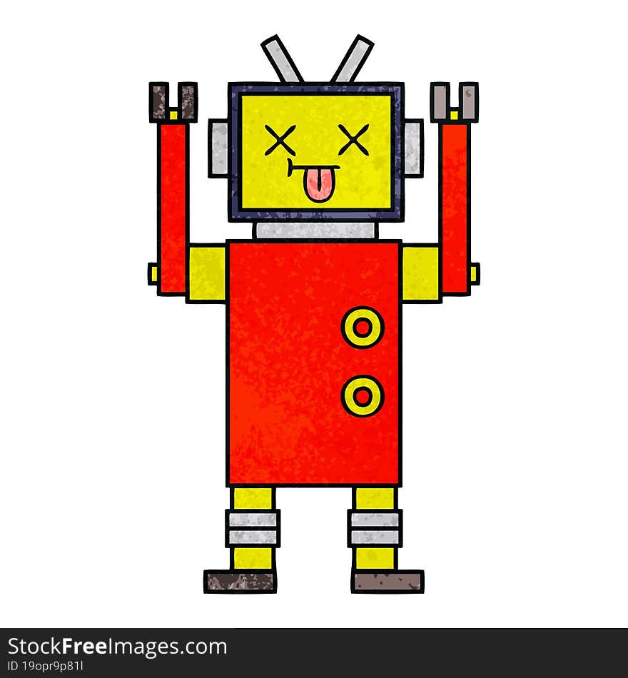 retro grunge texture cartoon of a robot