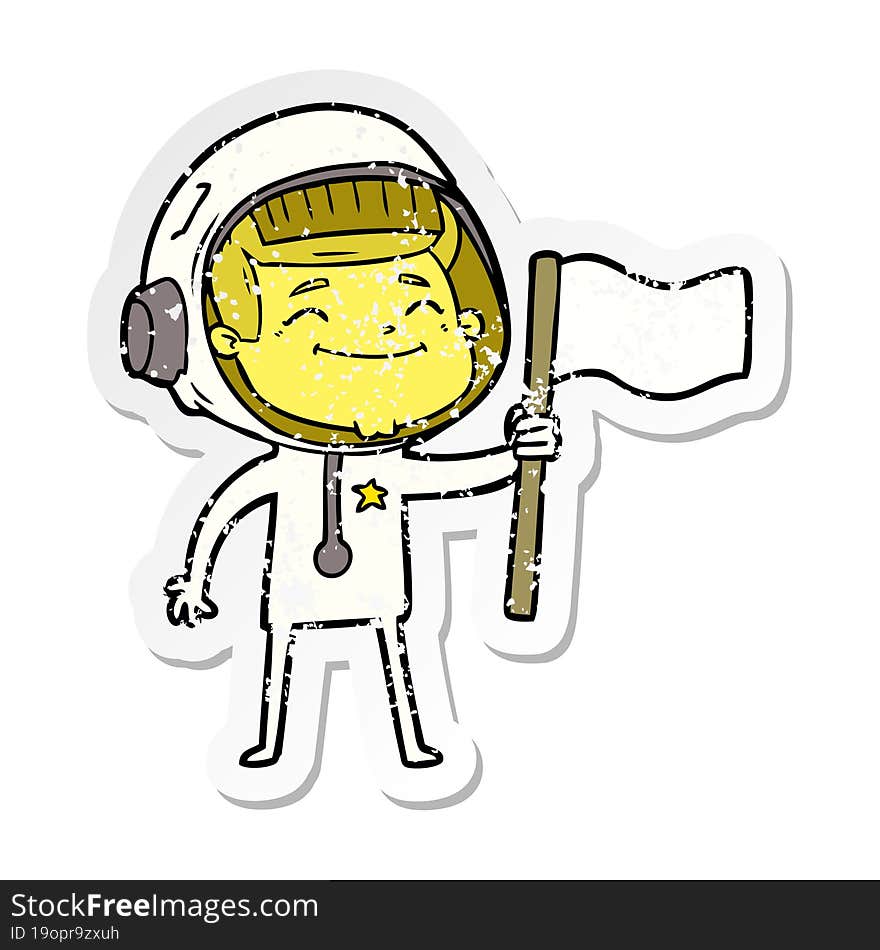 Distressed Sticker Of A Happy Cartoon Astronaut