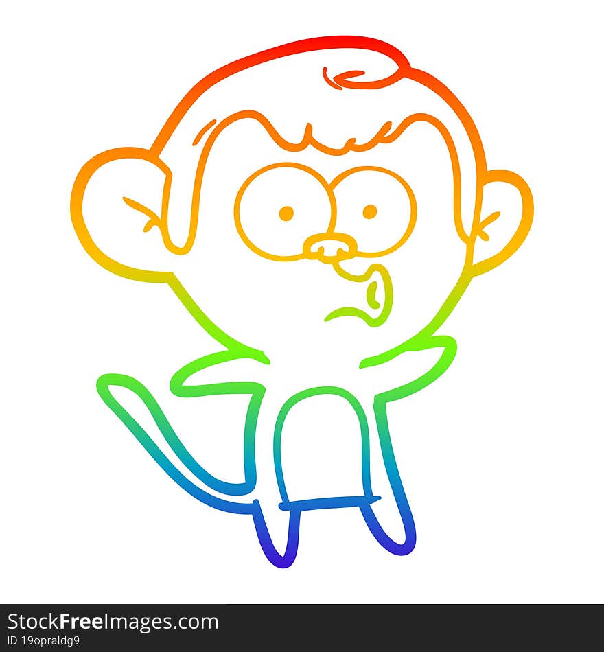 rainbow gradient line drawing cartoon surprised monkey