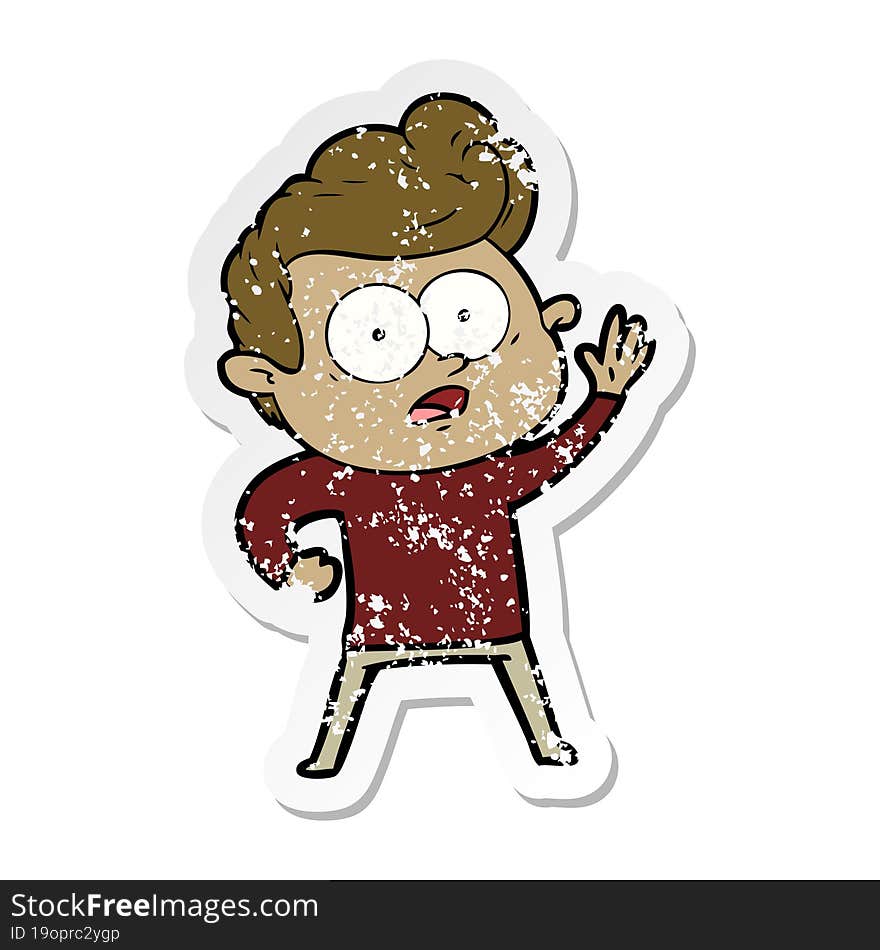 distressed sticker of a cartoon staring man