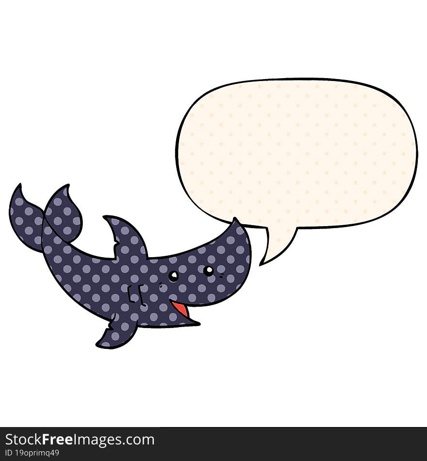 cartoon shark and speech bubble in comic book style