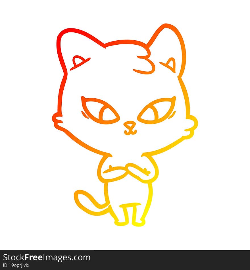 warm gradient line drawing cute cartoon cat