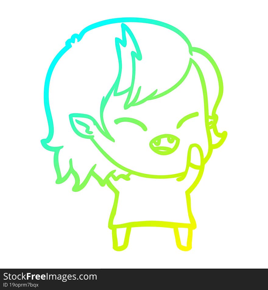 cold gradient line drawing cartoon laughing vampire girl