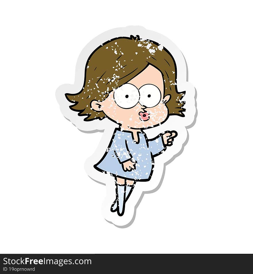 distressed sticker of a cartoon girl pouting