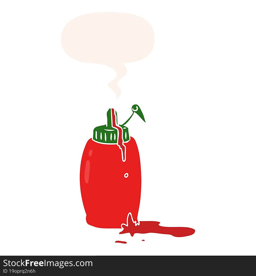 Cartoon Tomato Ketchup Bottle And Speech Bubble In Retro Style