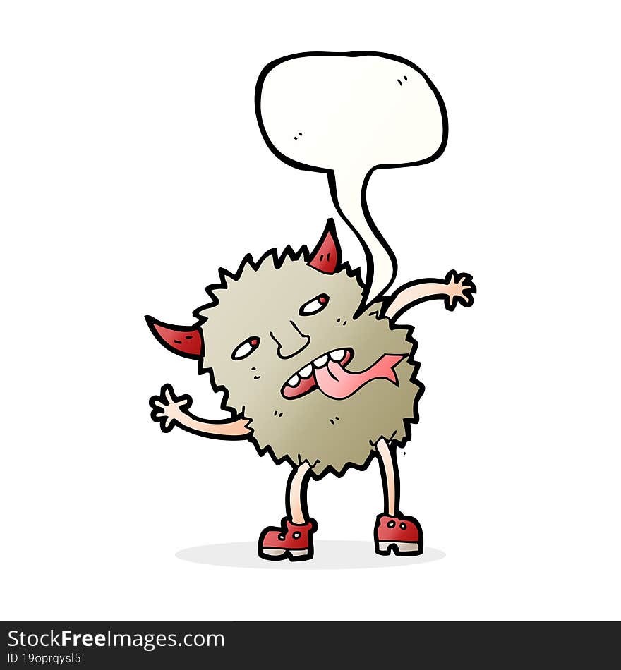 funny cartoon monster with speech bubble