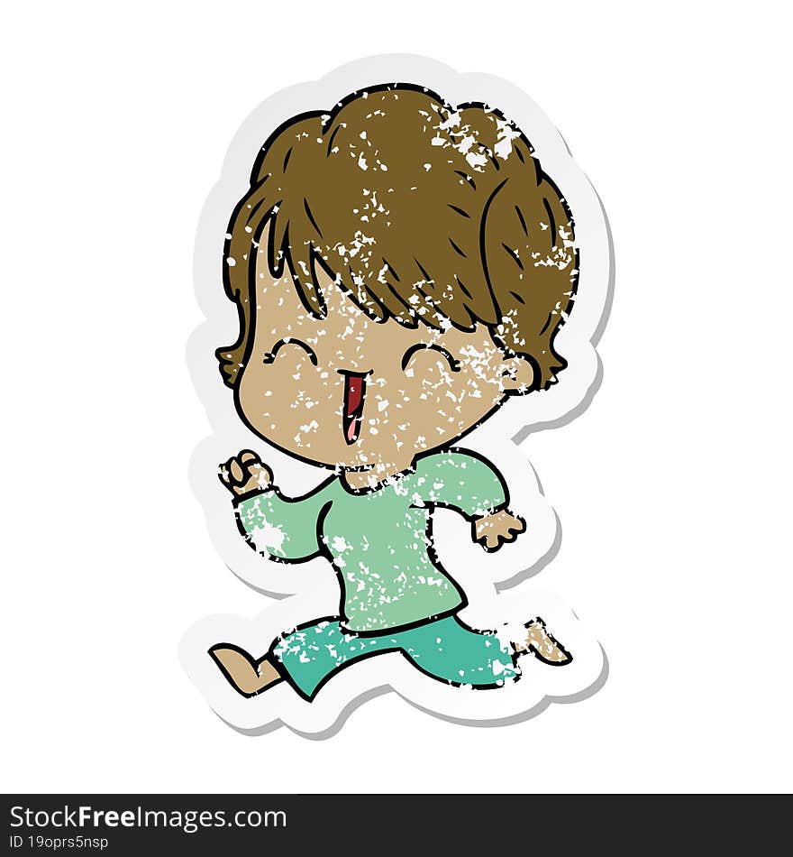 distressed sticker of a cartoon laughing woman