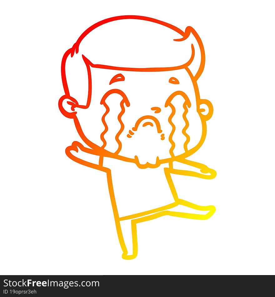 warm gradient line drawing of a cartoon man crying