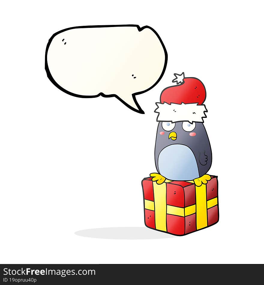 freehand drawn speech bubble cartoon christmas penguin