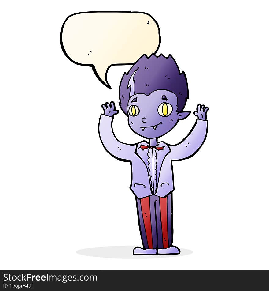 cartoon vampire boy with speech bubble