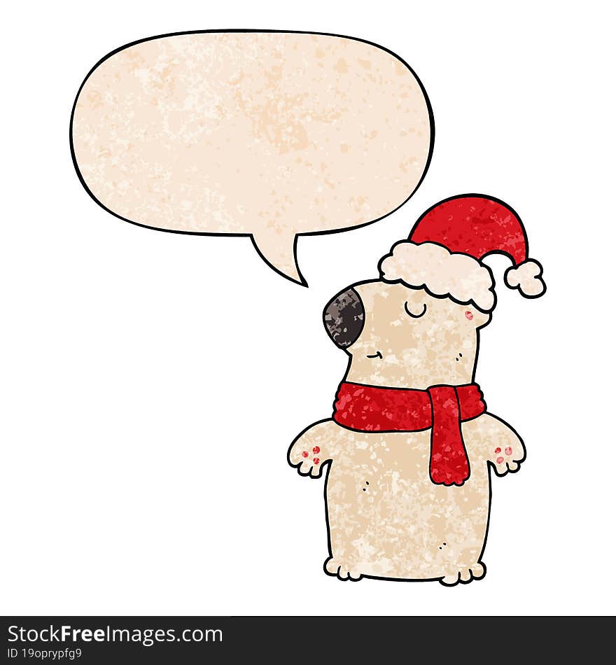 cute cartoon christmas bear and speech bubble in retro texture style