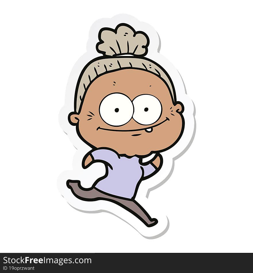 sticker of a cartoon happy old woman