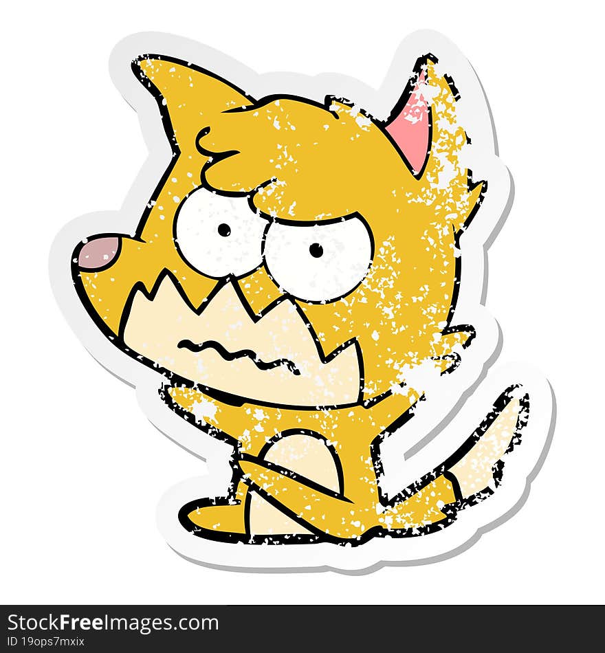 distressed sticker of a cartoon annoyed fox