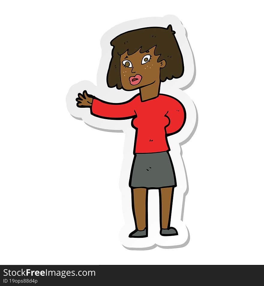 Sticker Of A Cartoon Woman Explaining