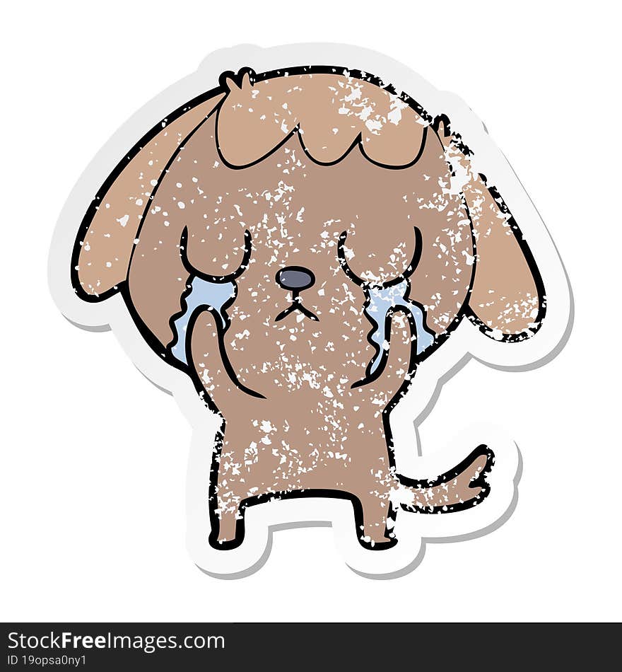 distressed sticker of a cute cartoon dog crying