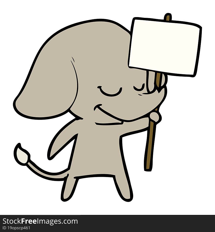 cartoon smiling elephant with placard. cartoon smiling elephant with placard