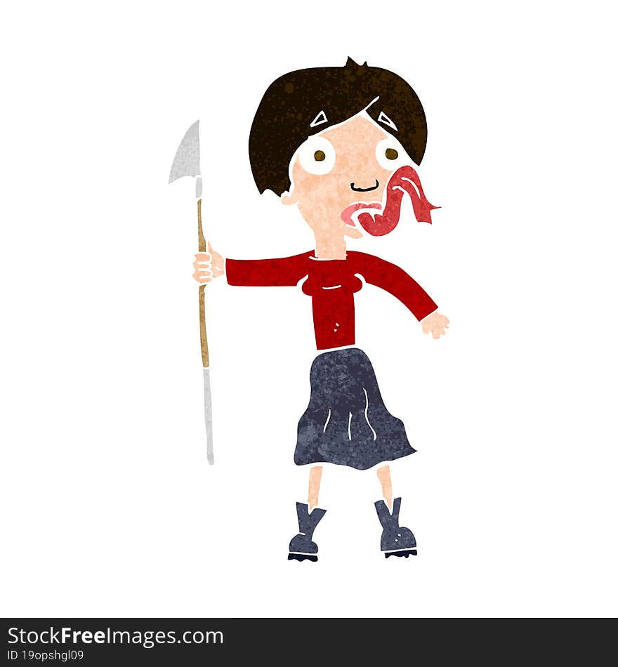 Cartoon Woman With Spear Sticking Out Tongue