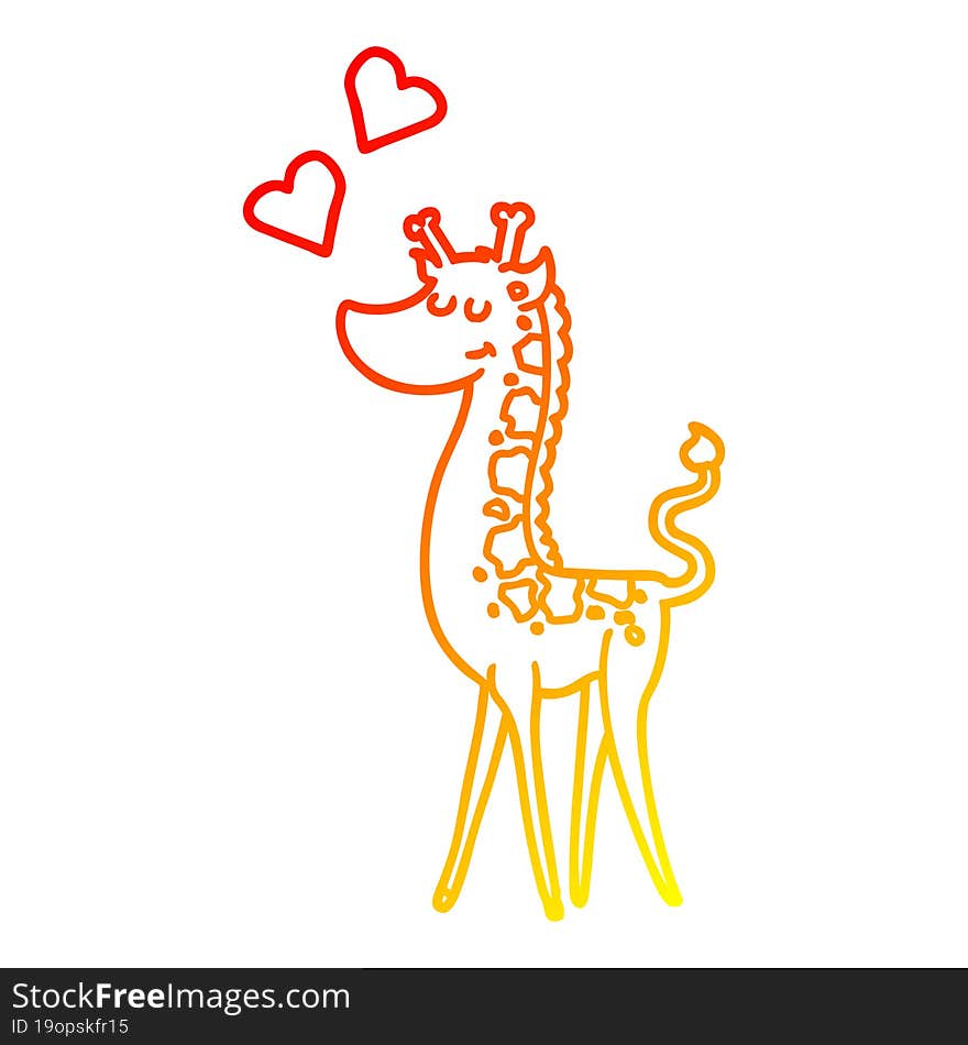 warm gradient line drawing of a cartoon giraffe with love heart