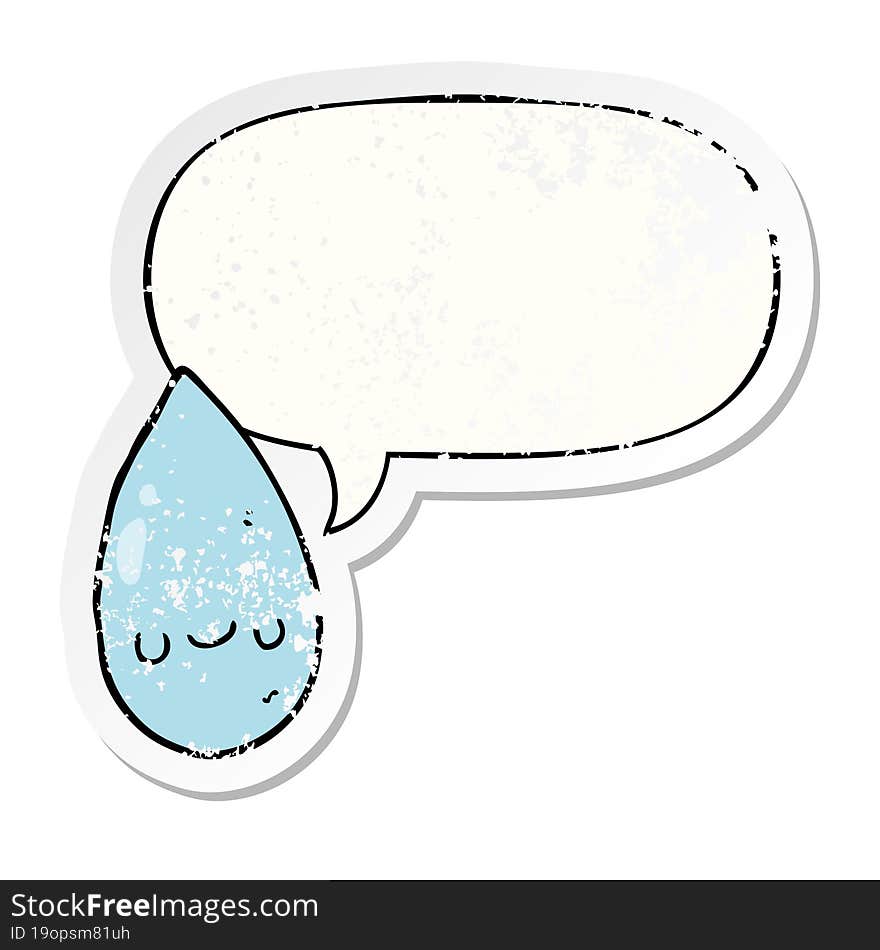 Cartoon Cute Raindrop And Speech Bubble Distressed Sticker