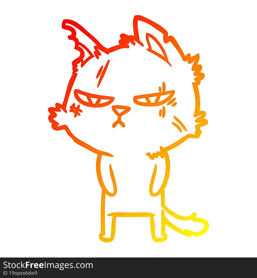 warm gradient line drawing tough cartoon cat