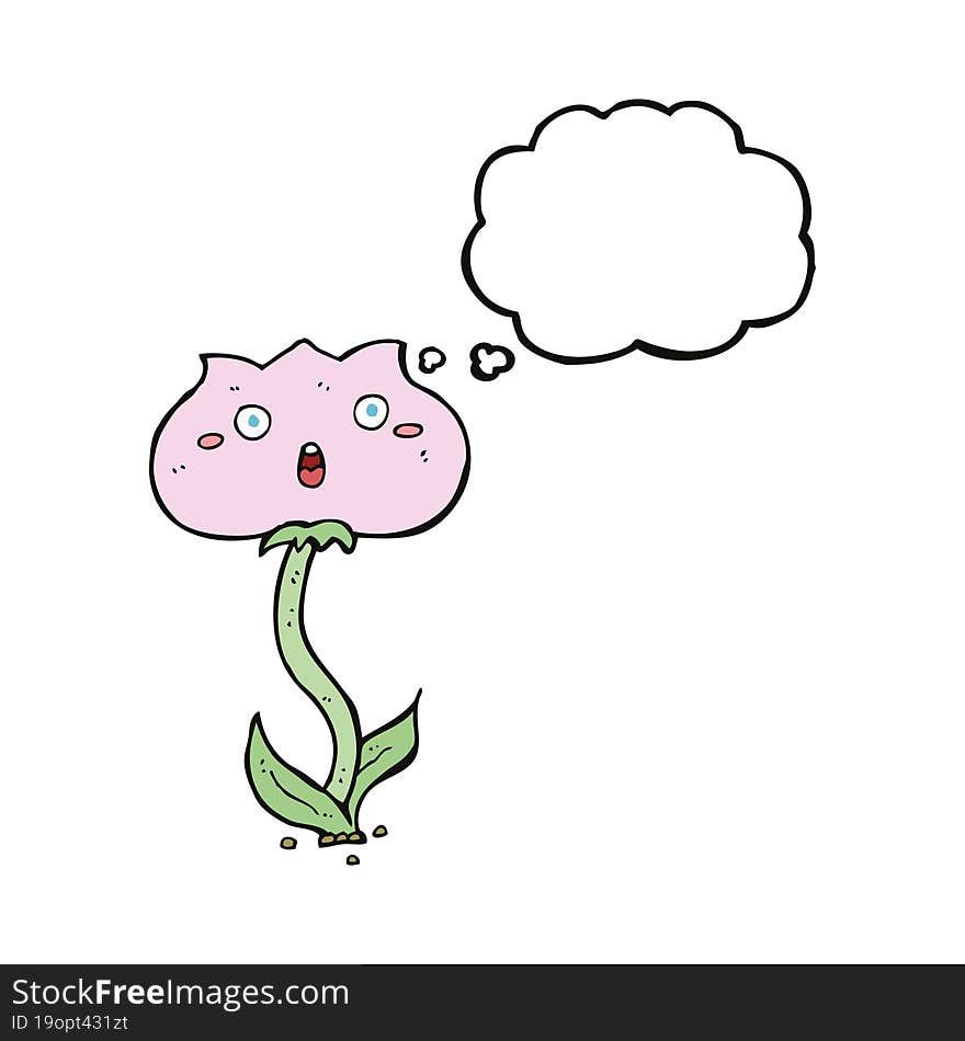 cartoon shocked flower with thought bubble