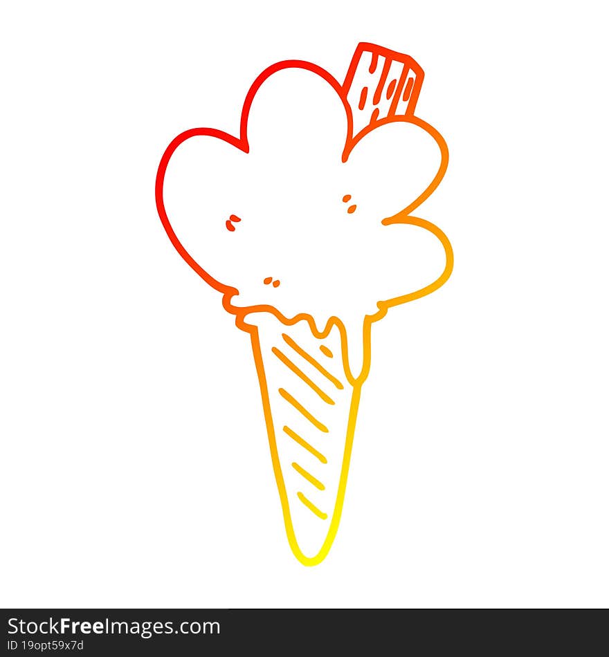 warm gradient line drawing of a cartoon ice cream cone