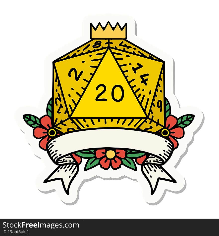 Natural 20 Critical Hit D20 Dice Roll Sticker