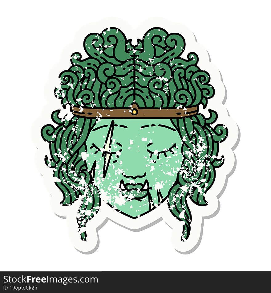 grunge sticker of a orc barbarian character face. grunge sticker of a orc barbarian character face