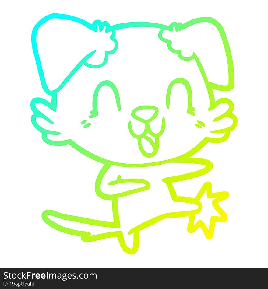 cold gradient line drawing laughing cartoon dog