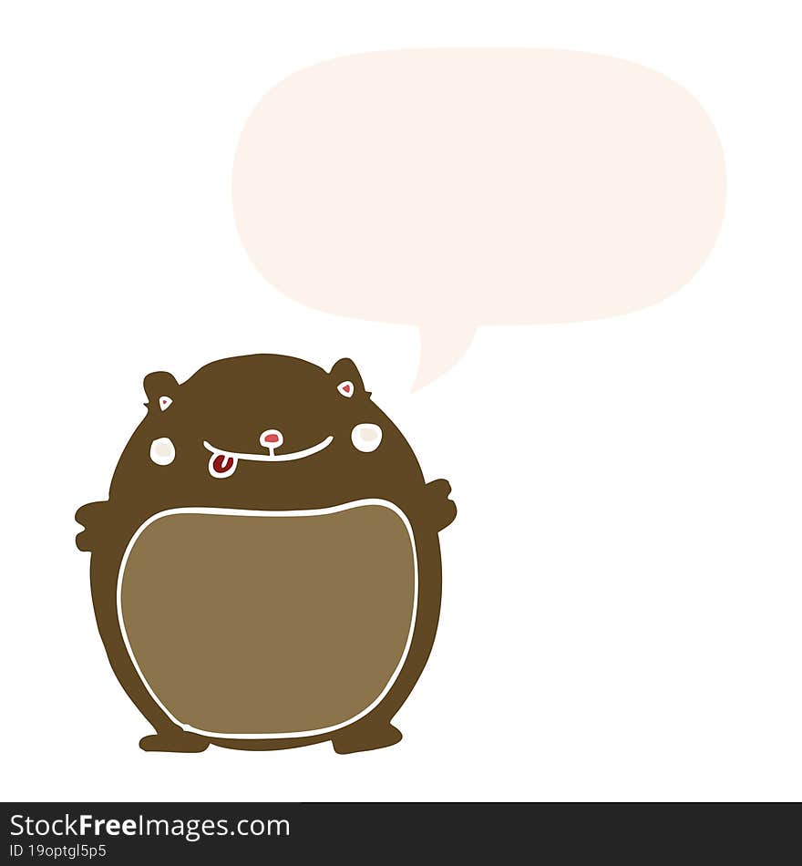 cartoon fat bear and speech bubble in retro style