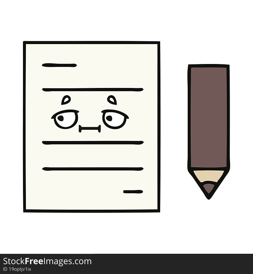 cute cartoon of a test paper. cute cartoon of a test paper